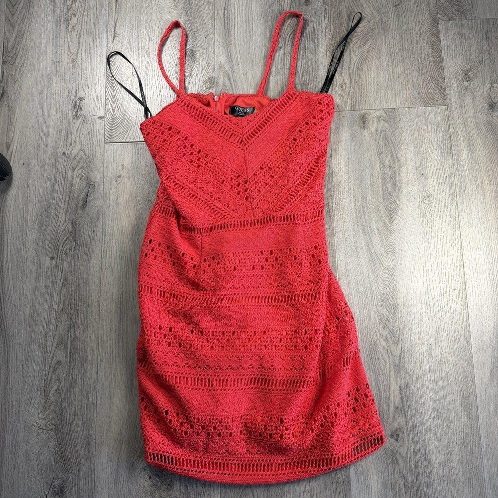 Guess Dress Womens 12 Red Crochet Fit Flare Lined Strappy Mini Party Fisherman